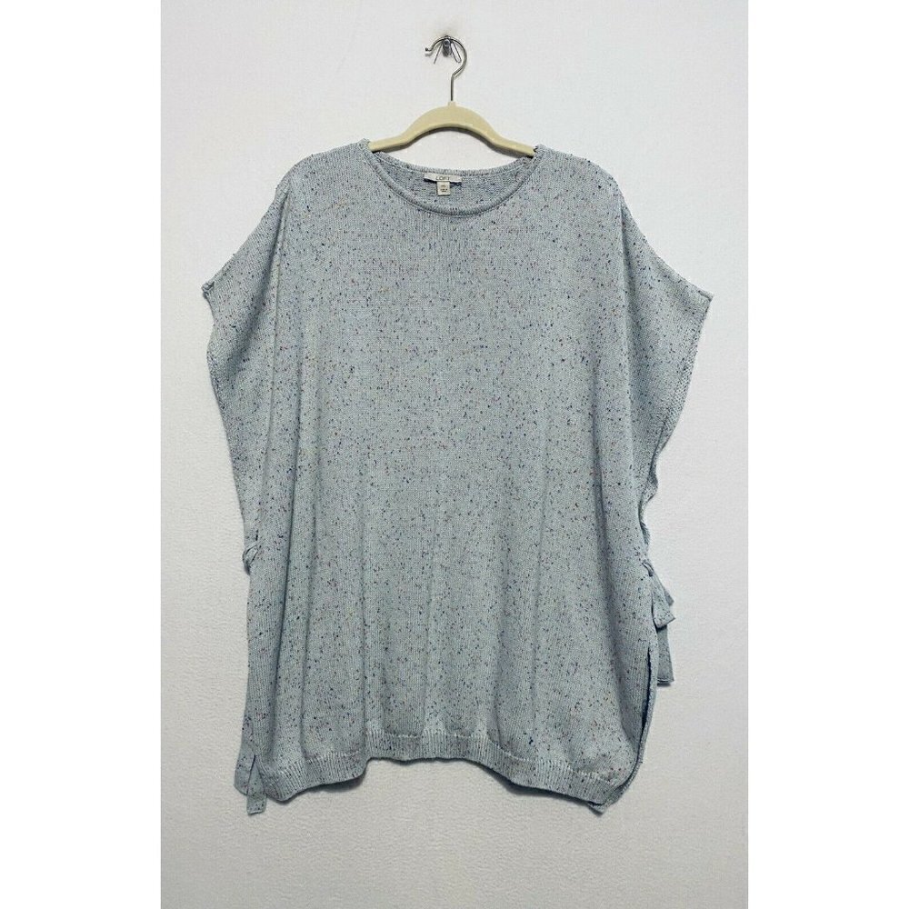 LOFT Sweater Womens M/L Blue Flecked Side Tie Poncho Speckled Oversized NEW